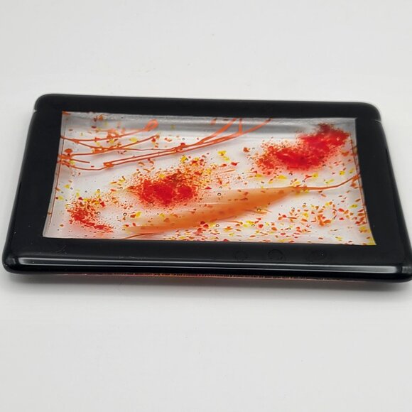 Gorgeous Hand Made Signed Art Glass Trinket Tray Red Orange Yellow Black 4 x 6 - Picture 1 of 9